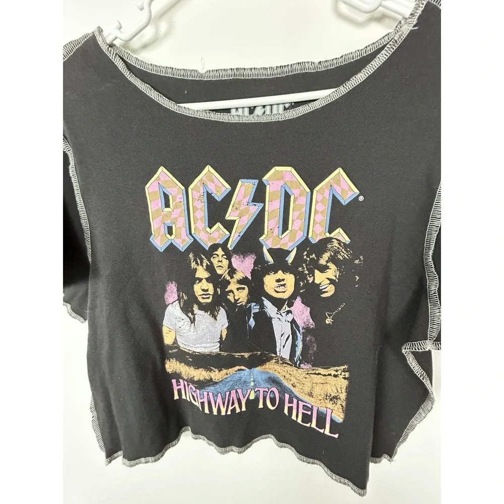 AC/DC Highway to Hell Graphic Black Cropped Top Shirt, Size XXL